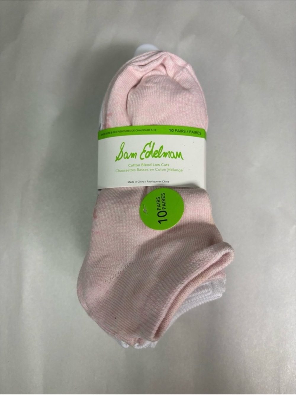 New Sam Edelman Socks Women’s 10 Pair Pink & White Cotton Blend Low Cut Socks